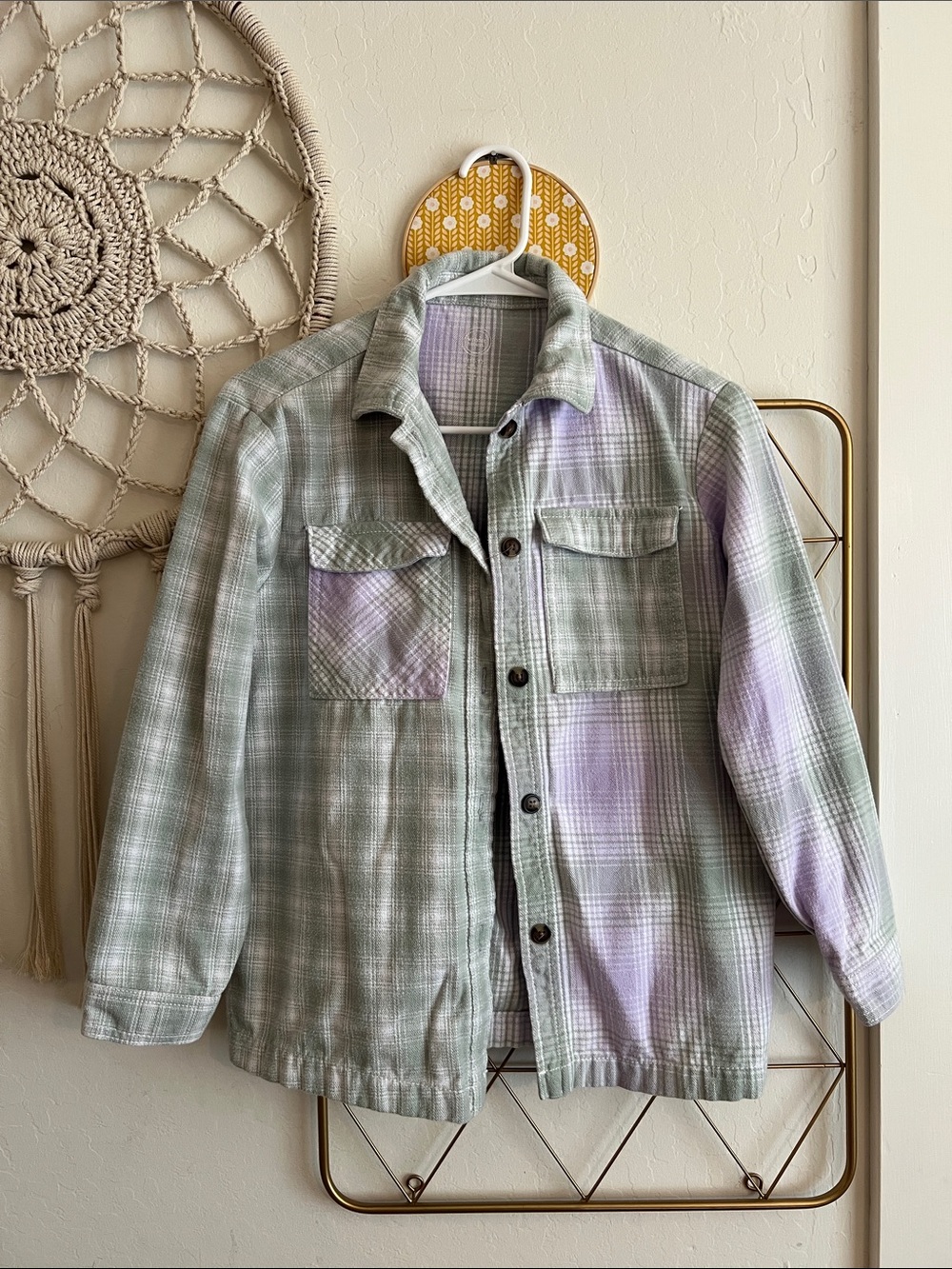 L (10/12) | Wonder Nation Plaid Shacket in Light Green & Lavender